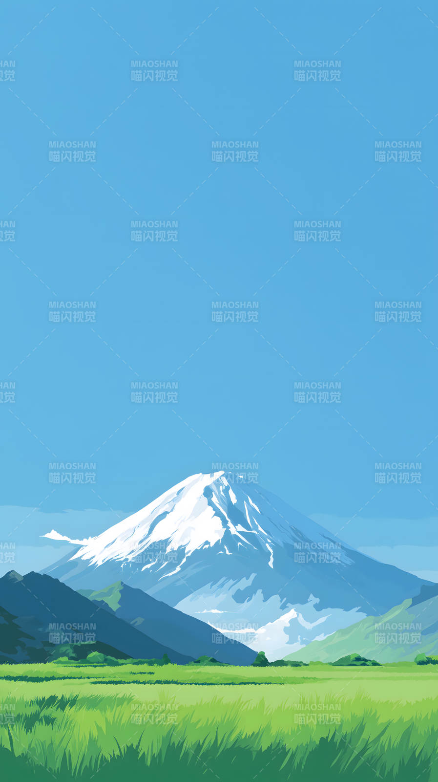 雪山草地蓝天风光-图片