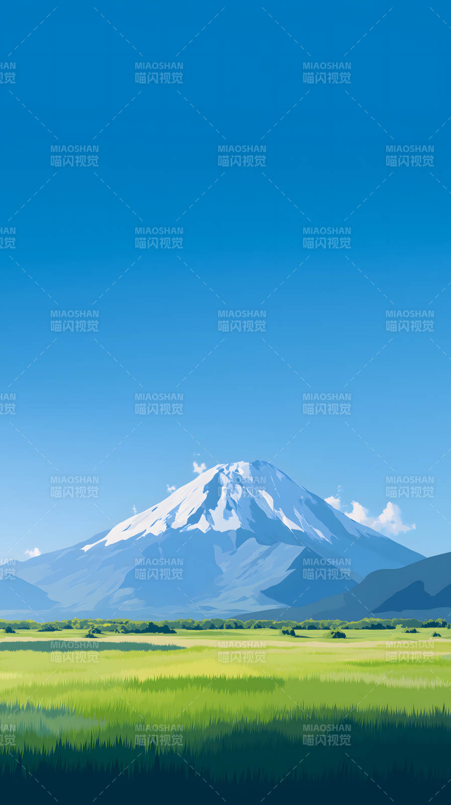 山峰与草地风光秀丽图片