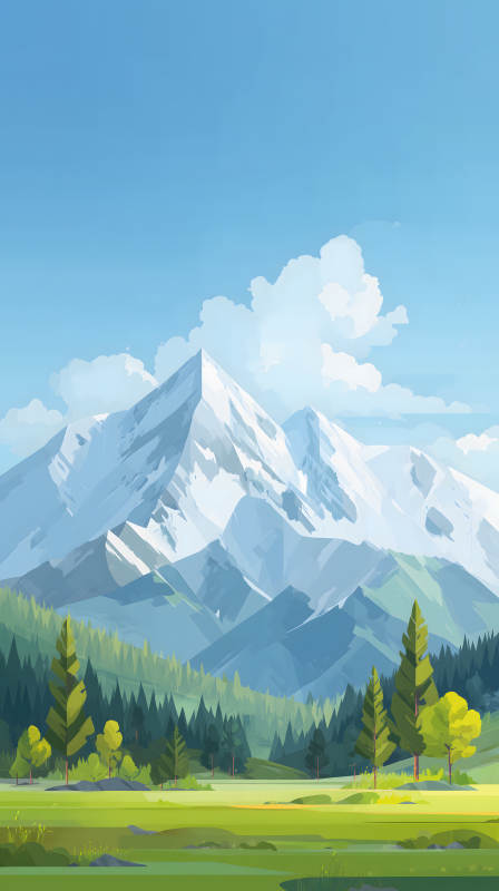 雪山草地風景畫-圖片