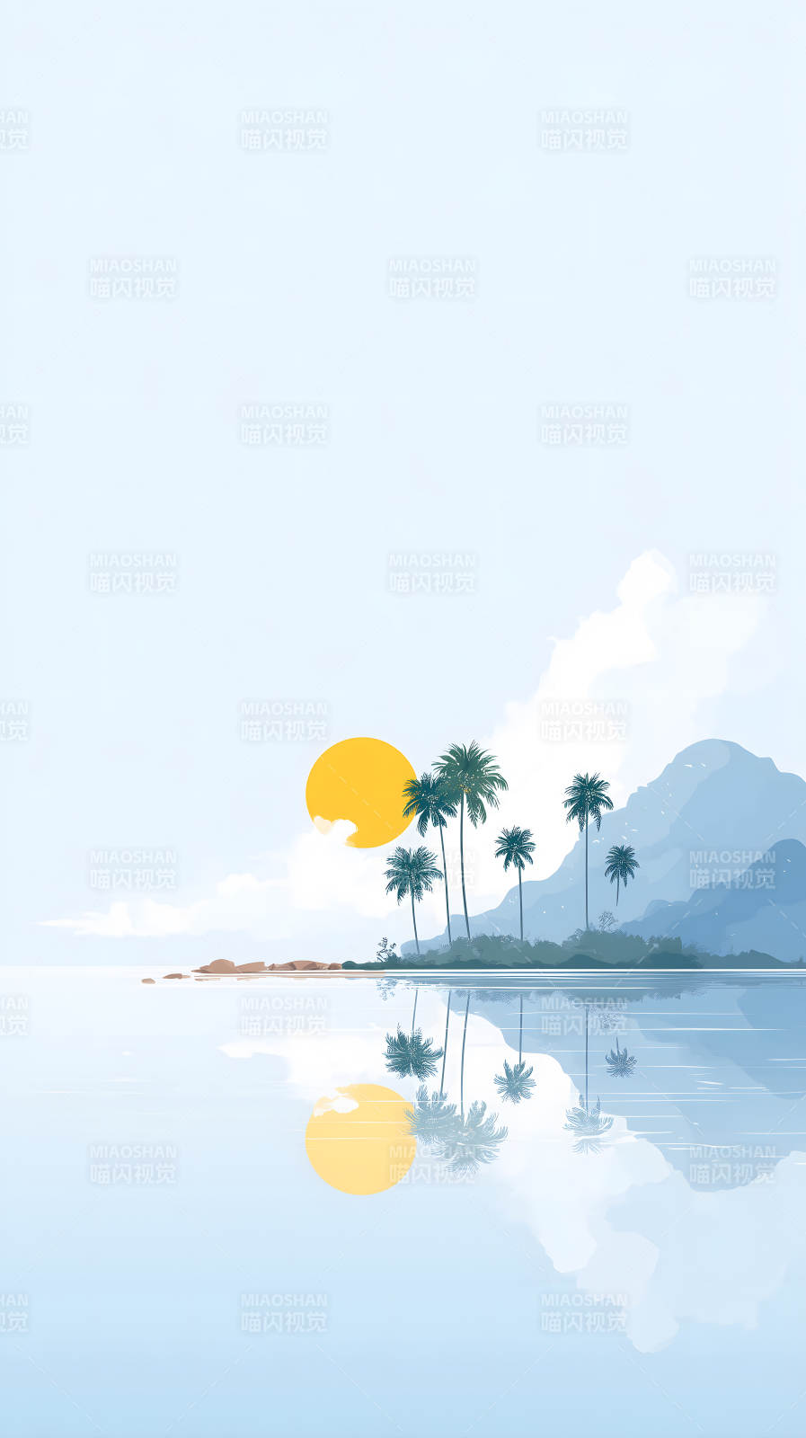 海岛日落美景风景画图片