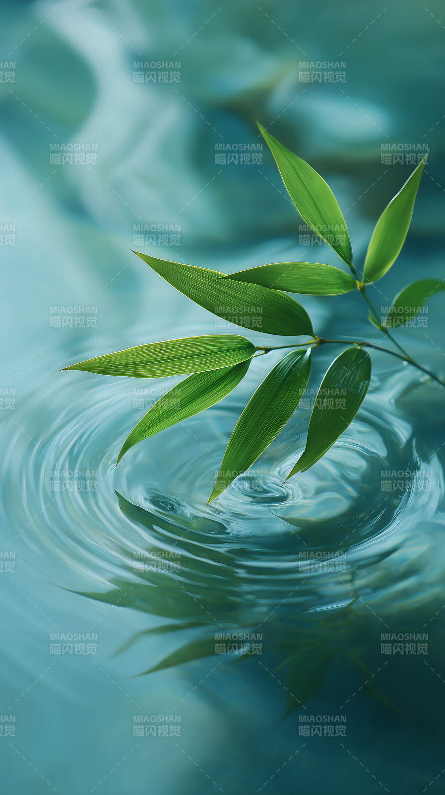竹叶水波意境图-图片