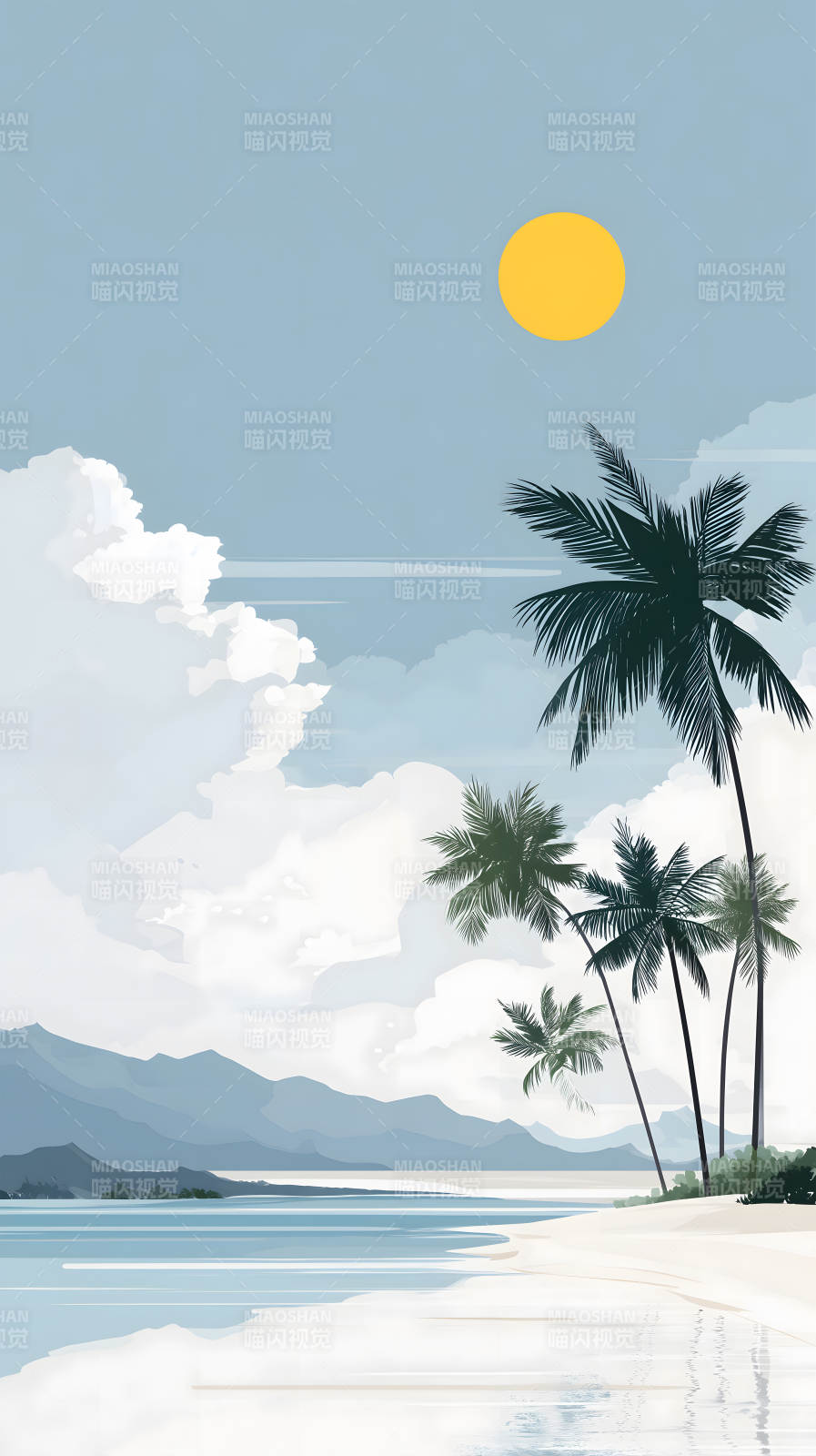 海灘椰樹風景畫-圖片