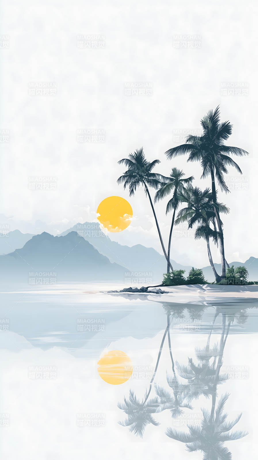 海灘風光椰樹倒影-圖片