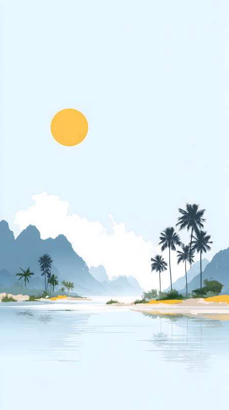 宁静海滩风景画-图片