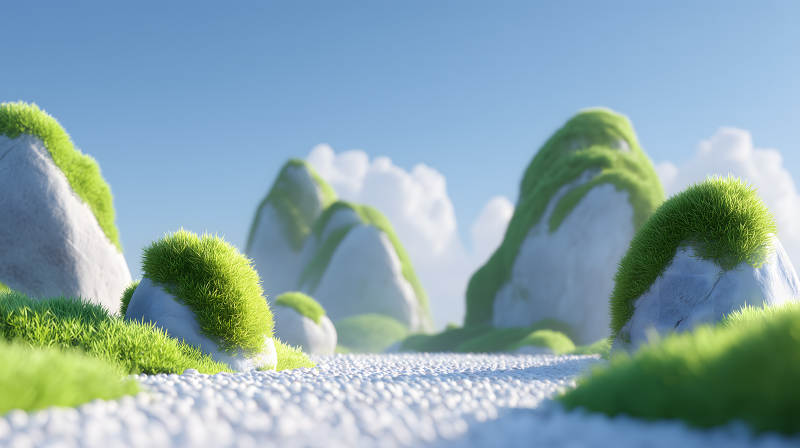 卡通山丘風景-圖片