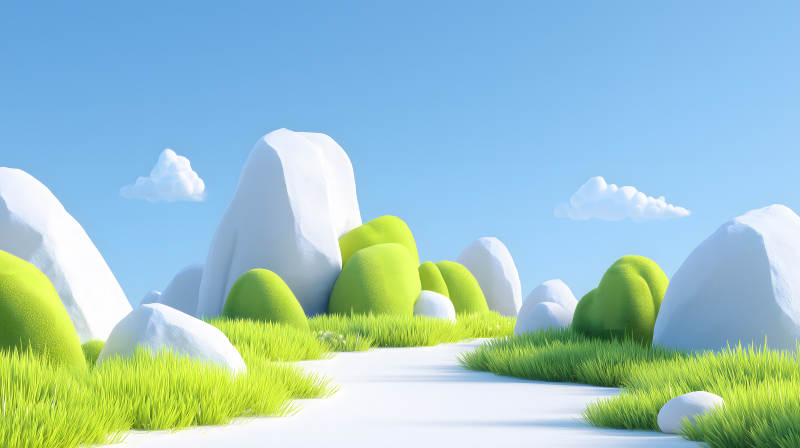 卡通風景畫清新自然-圖片