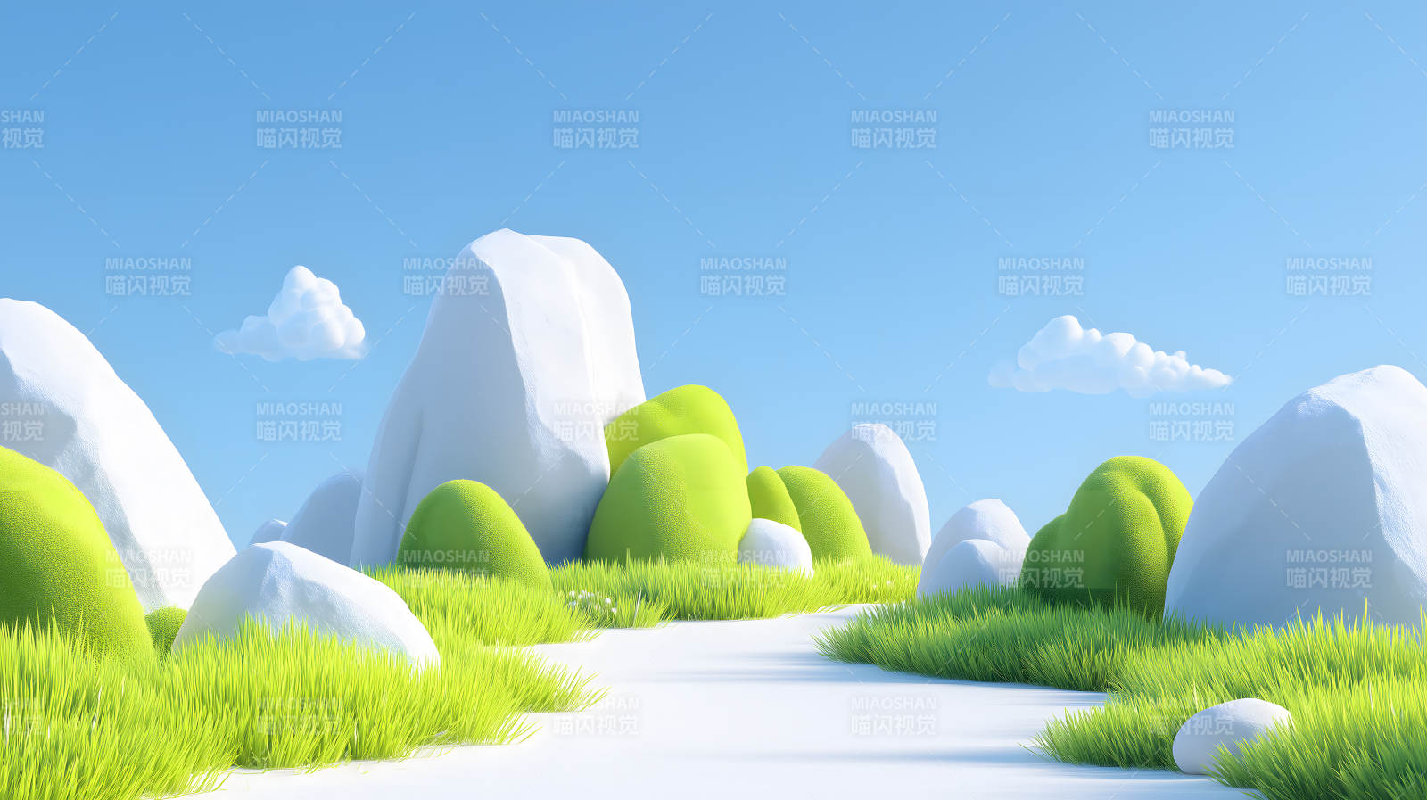 卡通風景畫清新自然-圖片