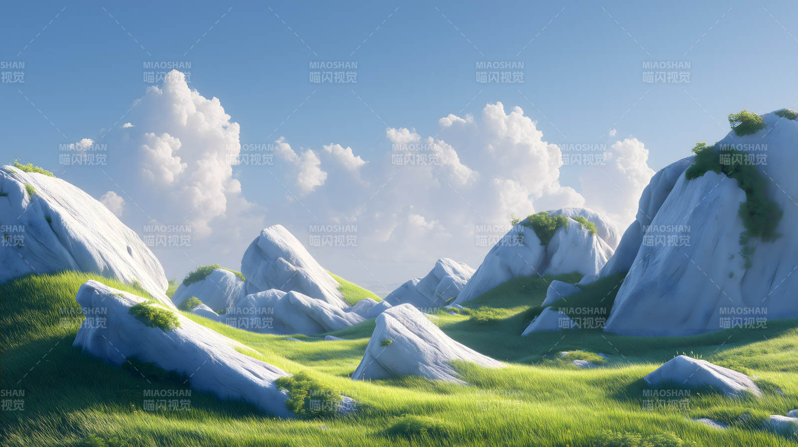 山間草地云朵風(fēng)景畫(huà)-圖片