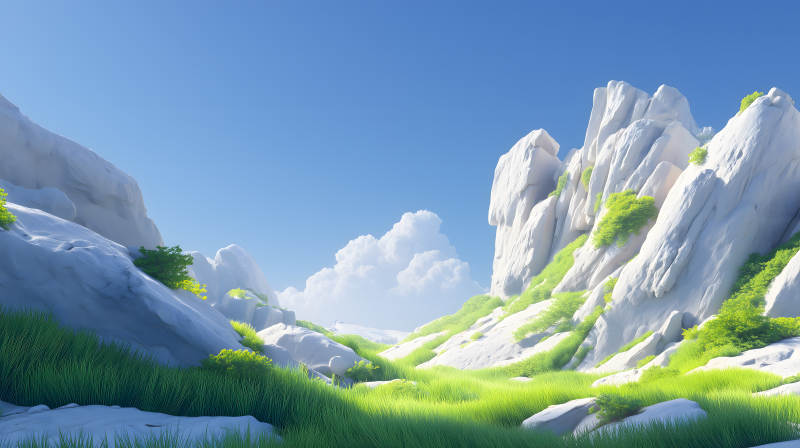 山谷草地蓝天白云-图片