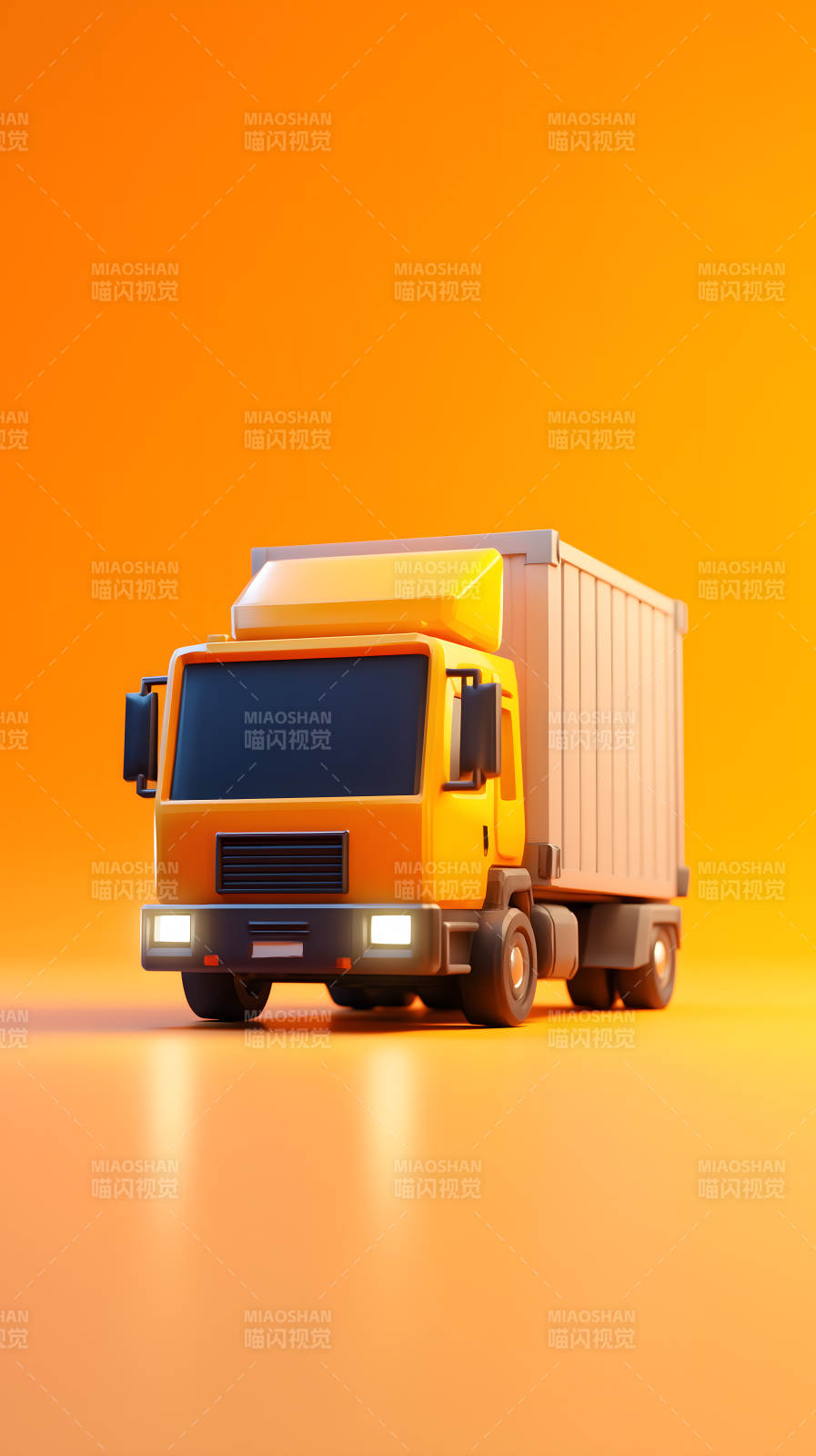 卡通货车橙色背景-图片