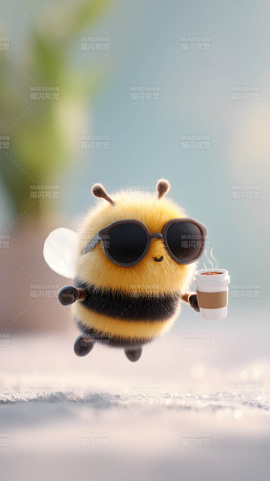 酷酷小蜜蜂喝咖啡-图片