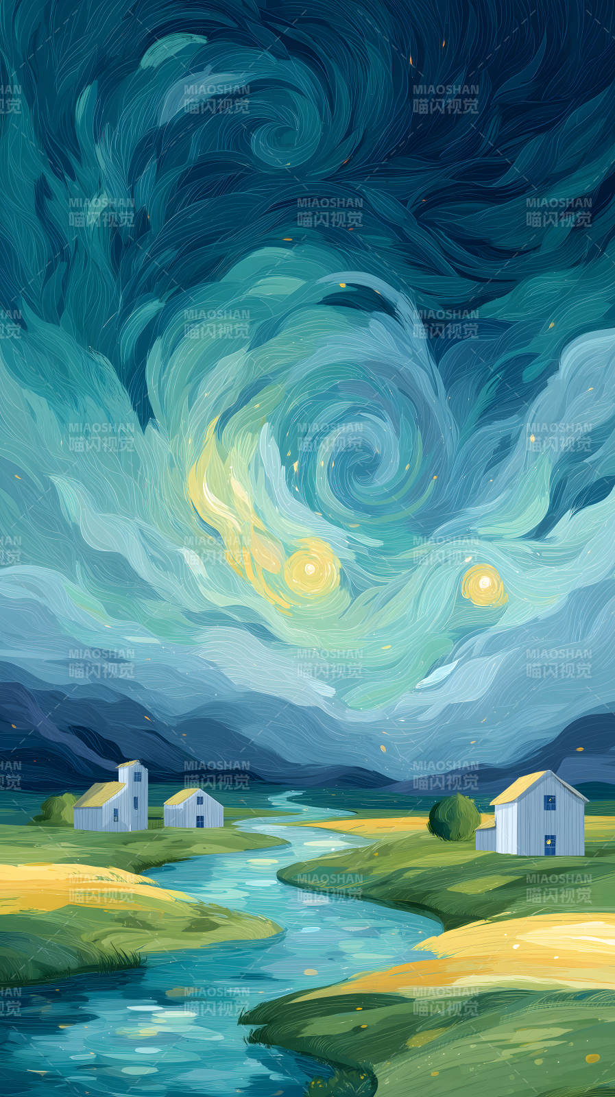 星空下的鄉村美景-圖片