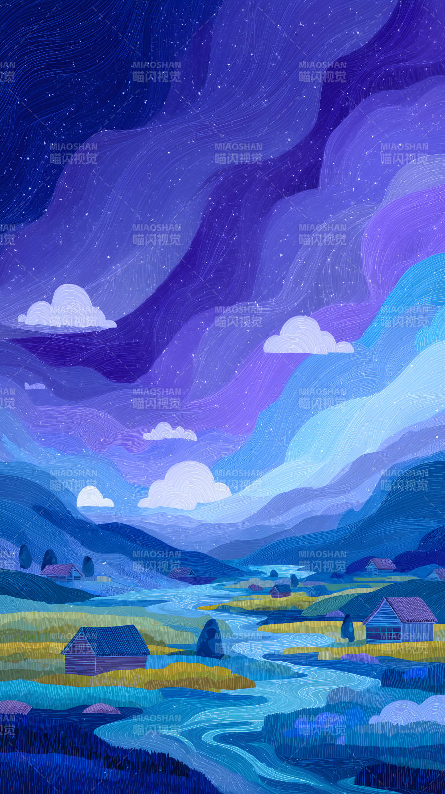 寧靜山谷夜景圖-圖片