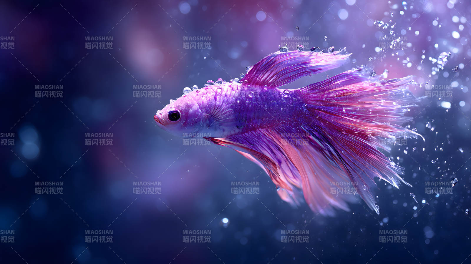 美麗紫色斗魚水中游動-圖片