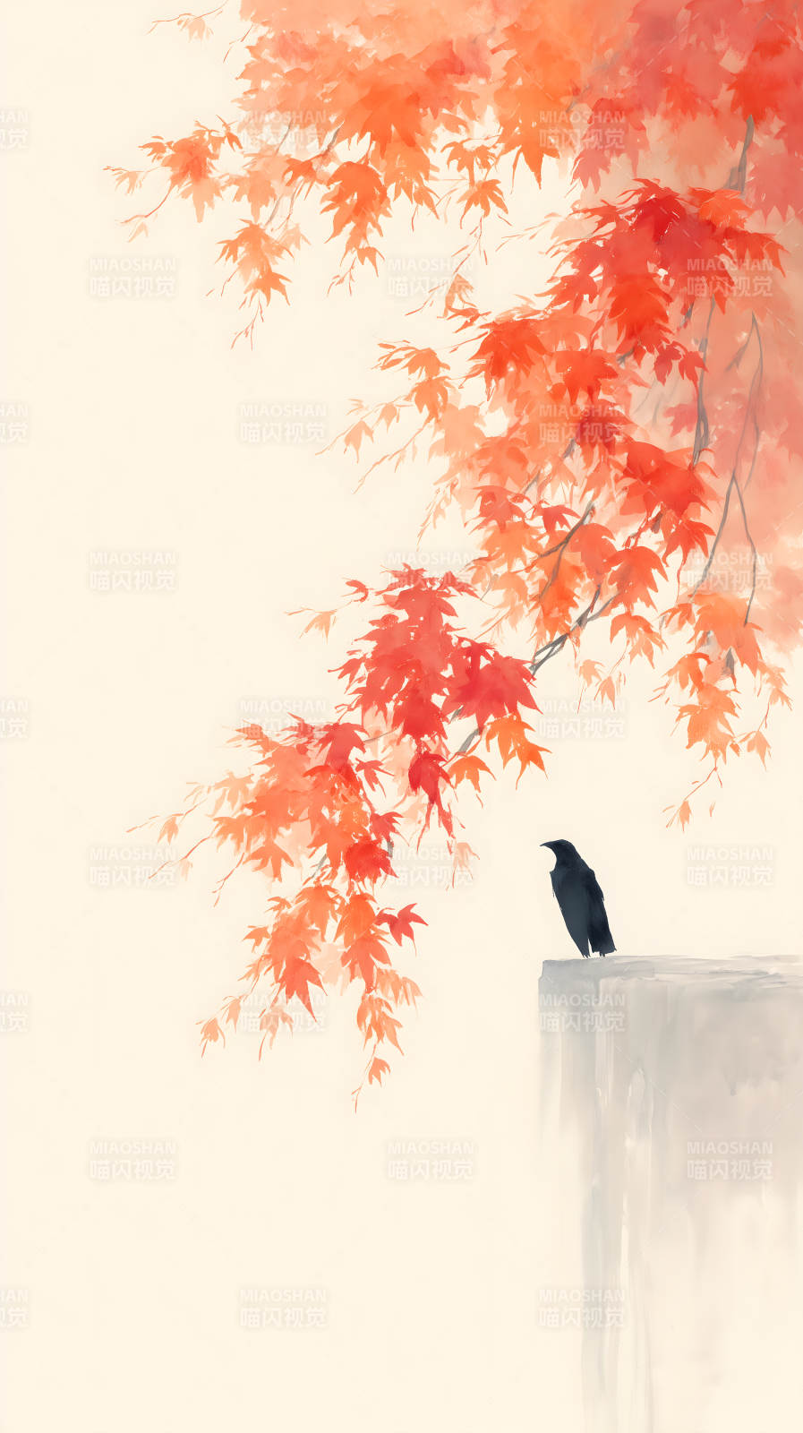 秋叶乌鸦的唯美意境-图片