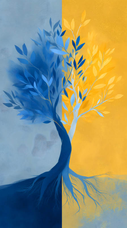 藍色與金色的樹-圖片