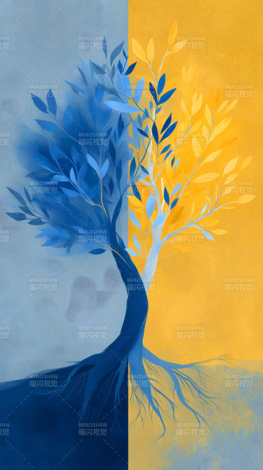 蓝色与金色的树-图片