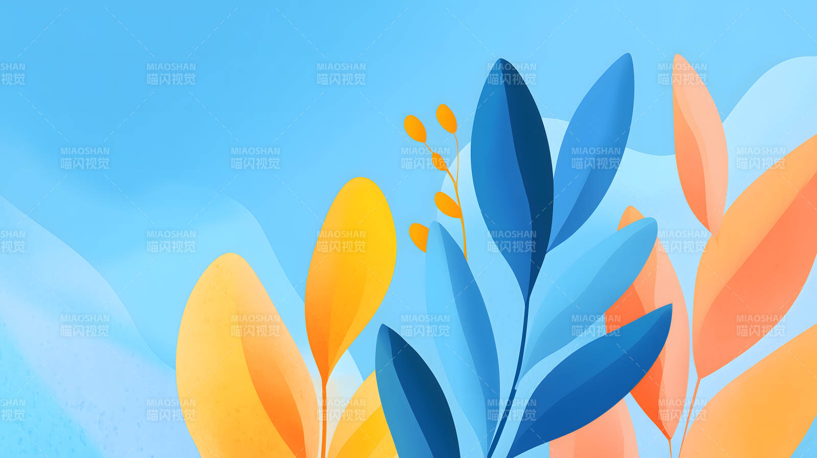 蓝黄植物抽象画-图片