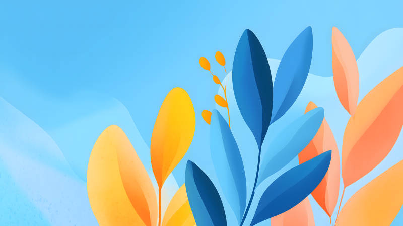 藍黃植物抽象畫-圖片