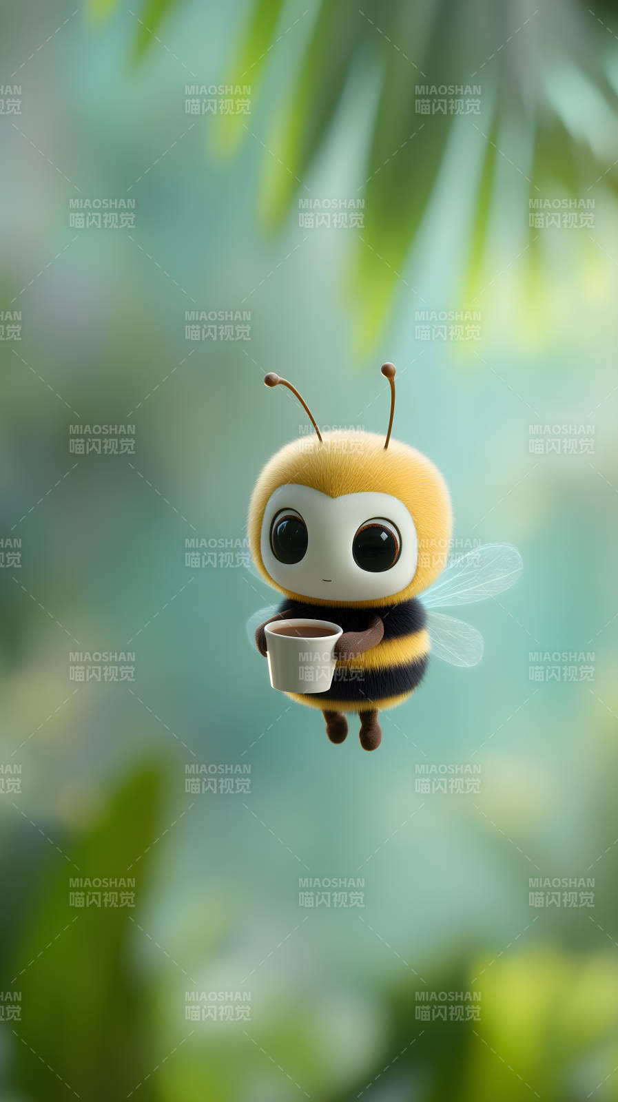 可愛小蜜蜂喝咖啡-圖片