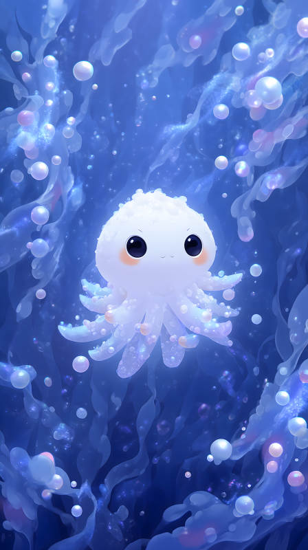 可愛的小章魚在水中-圖片