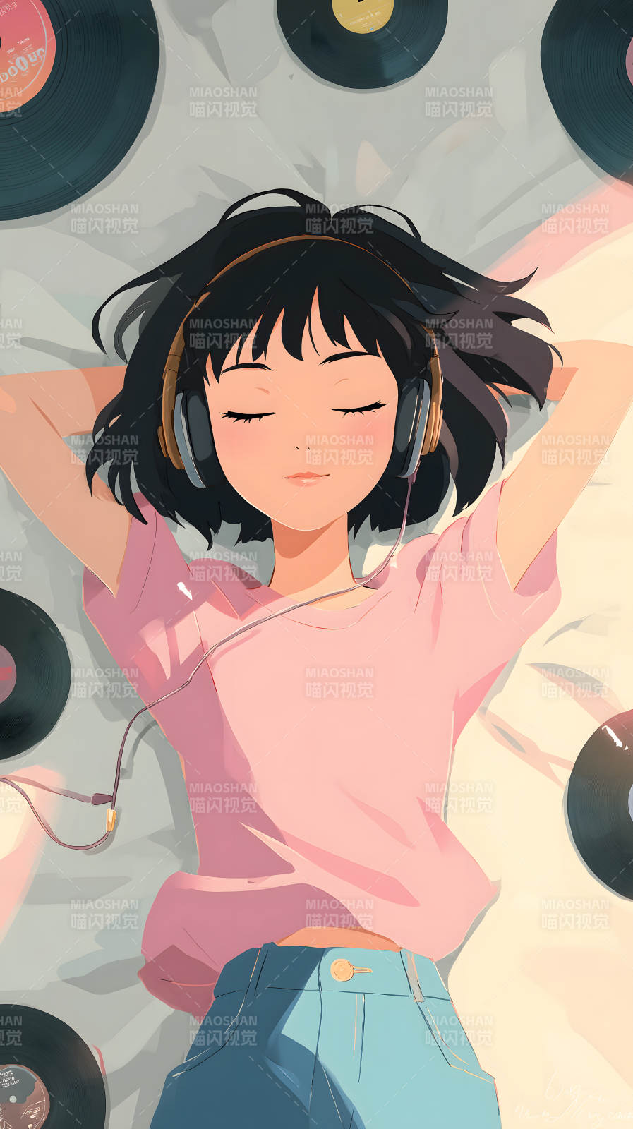 女孩聽音樂放松心情-圖片