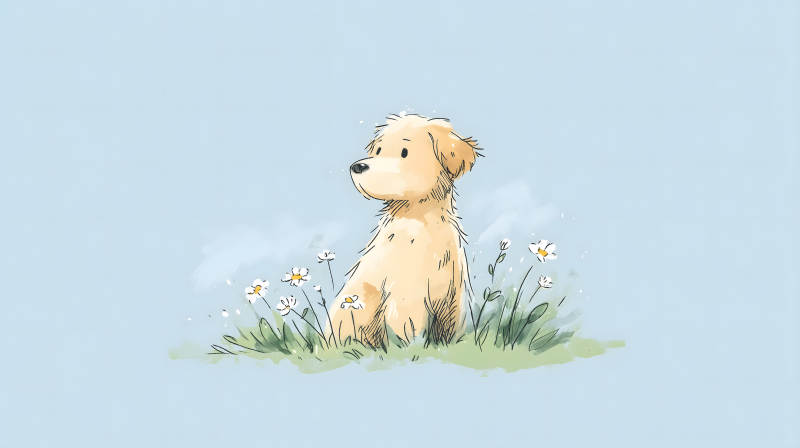 金毛犬在花叢中-圖片