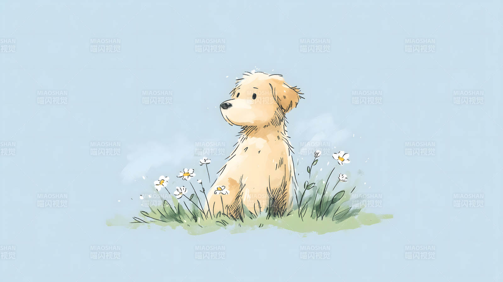 金毛犬在花叢中-圖片