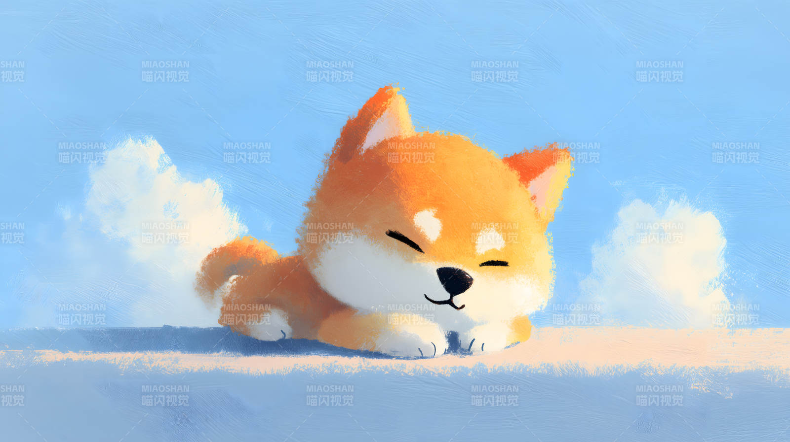 愜意柴犬云端休憩-圖片