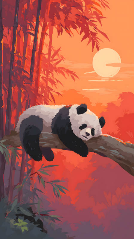 熊貓休憩夕陽美景-圖片