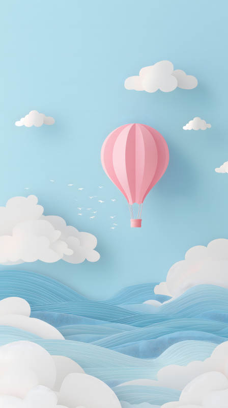 粉色熱氣球天空風(fēng)景-圖片