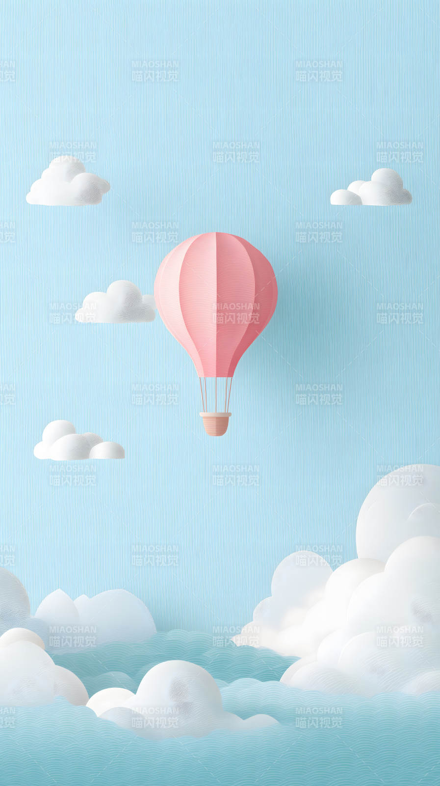 粉色熱氣球遨游藍(lán)天-圖片
