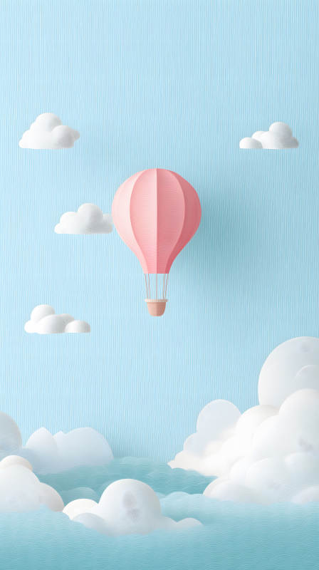 粉色熱氣球遨游藍天-圖片