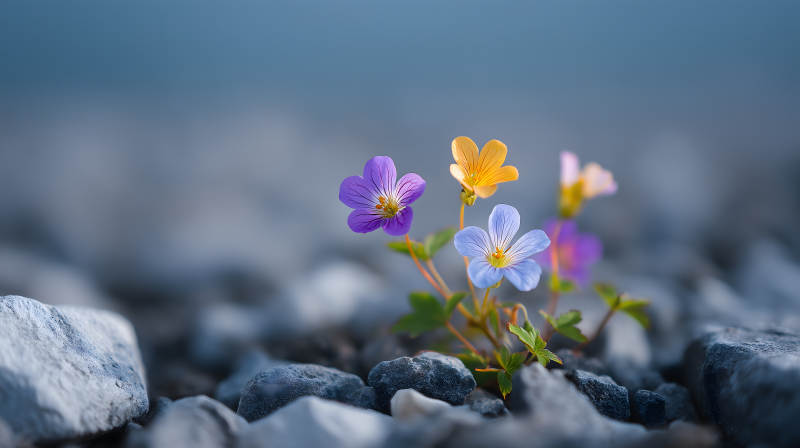 花朵頑強綻放巖石中-圖片