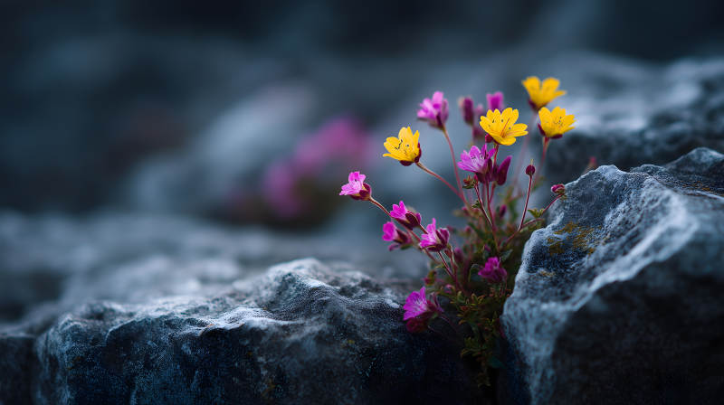 巖石中的美麗花朵-圖片