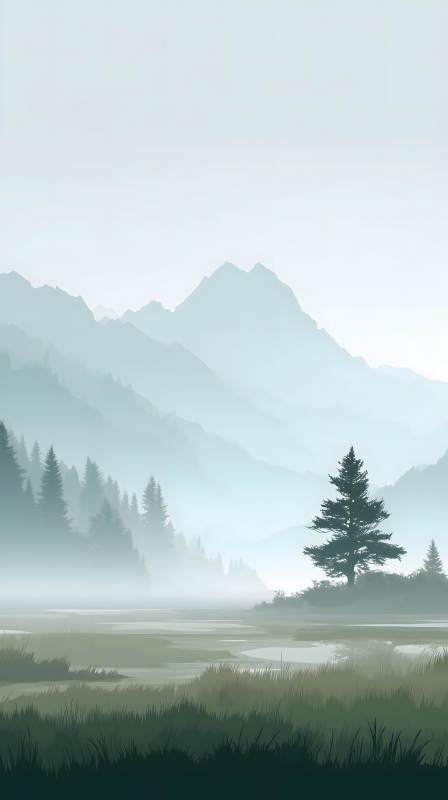 霧中森林山水畫(huà)-圖片