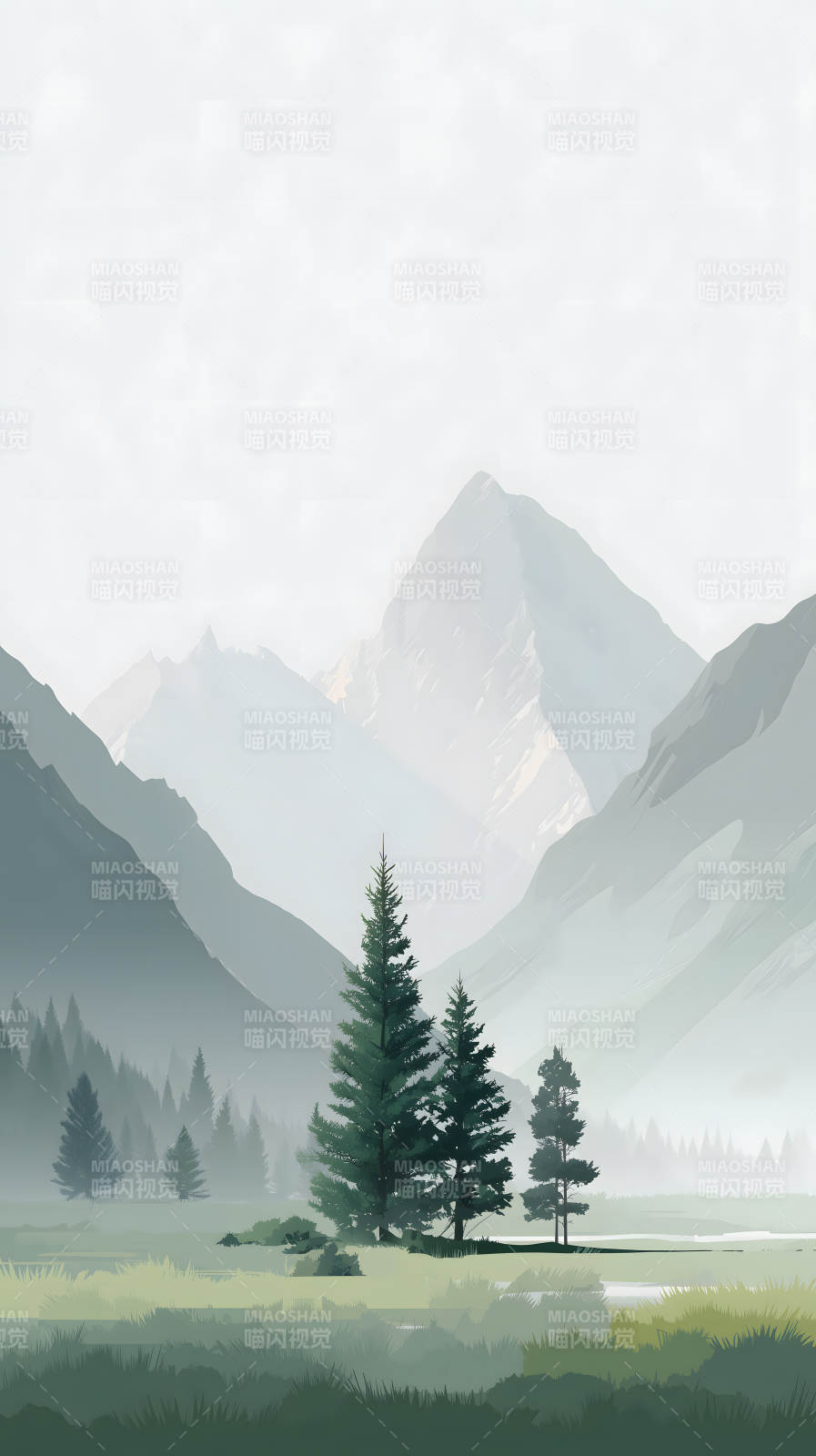 山林霧景層疊唯美意境-圖片