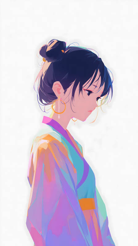 和服少女低頭沉思-圖片