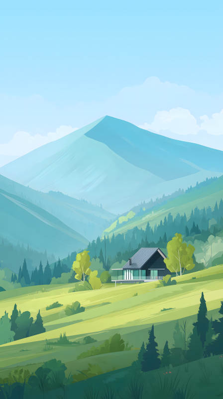 山間小屋風景如畫-圖片