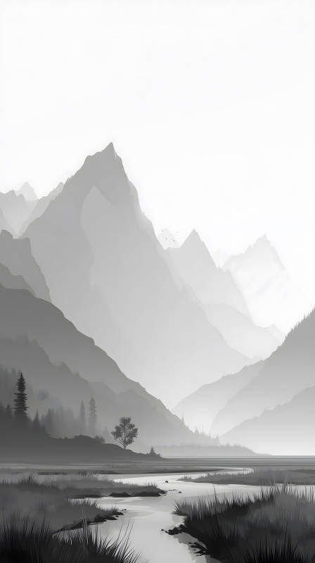 山水之間云霧繚繞風景-圖片