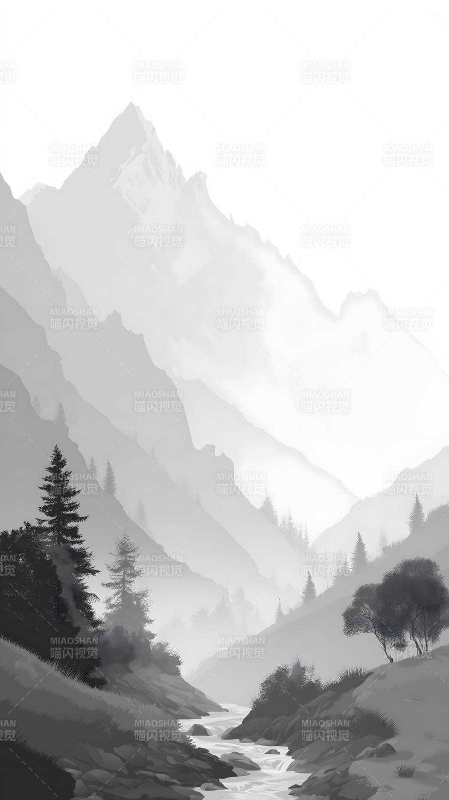 山水之間層巒疊嶂景象-圖片