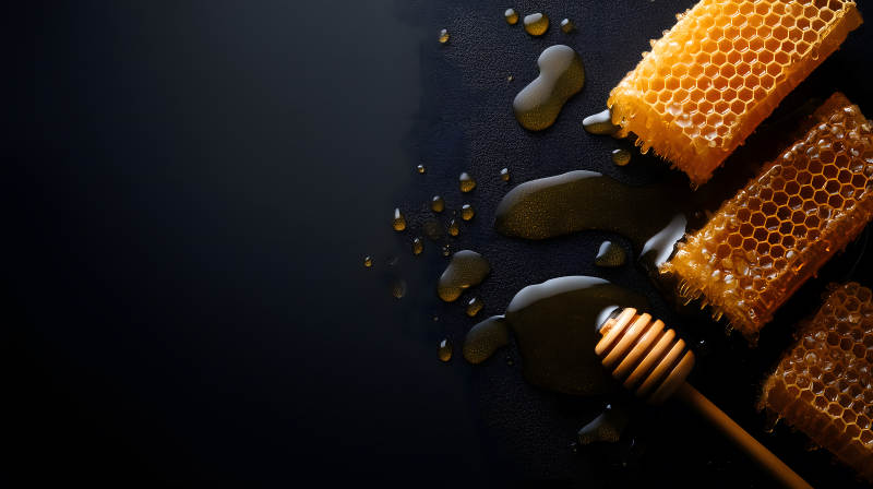 蜂蜜滴落蜂巢特寫-圖片