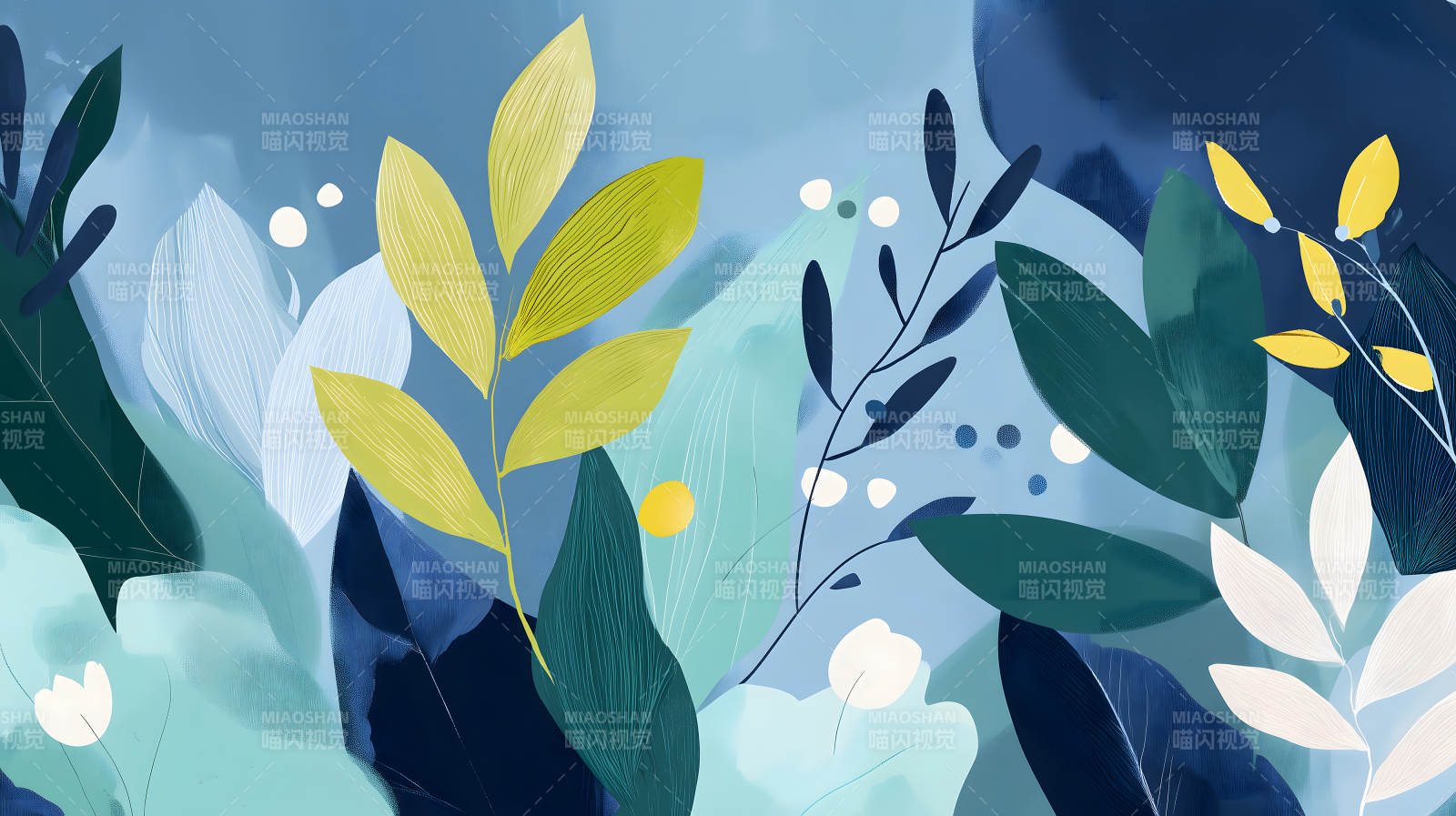 水彩植物藍色背景-圖片