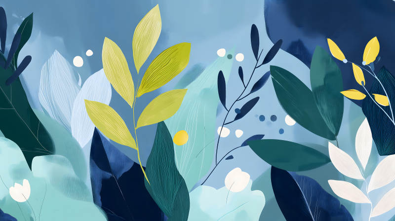 水彩植物藍色背景-圖片