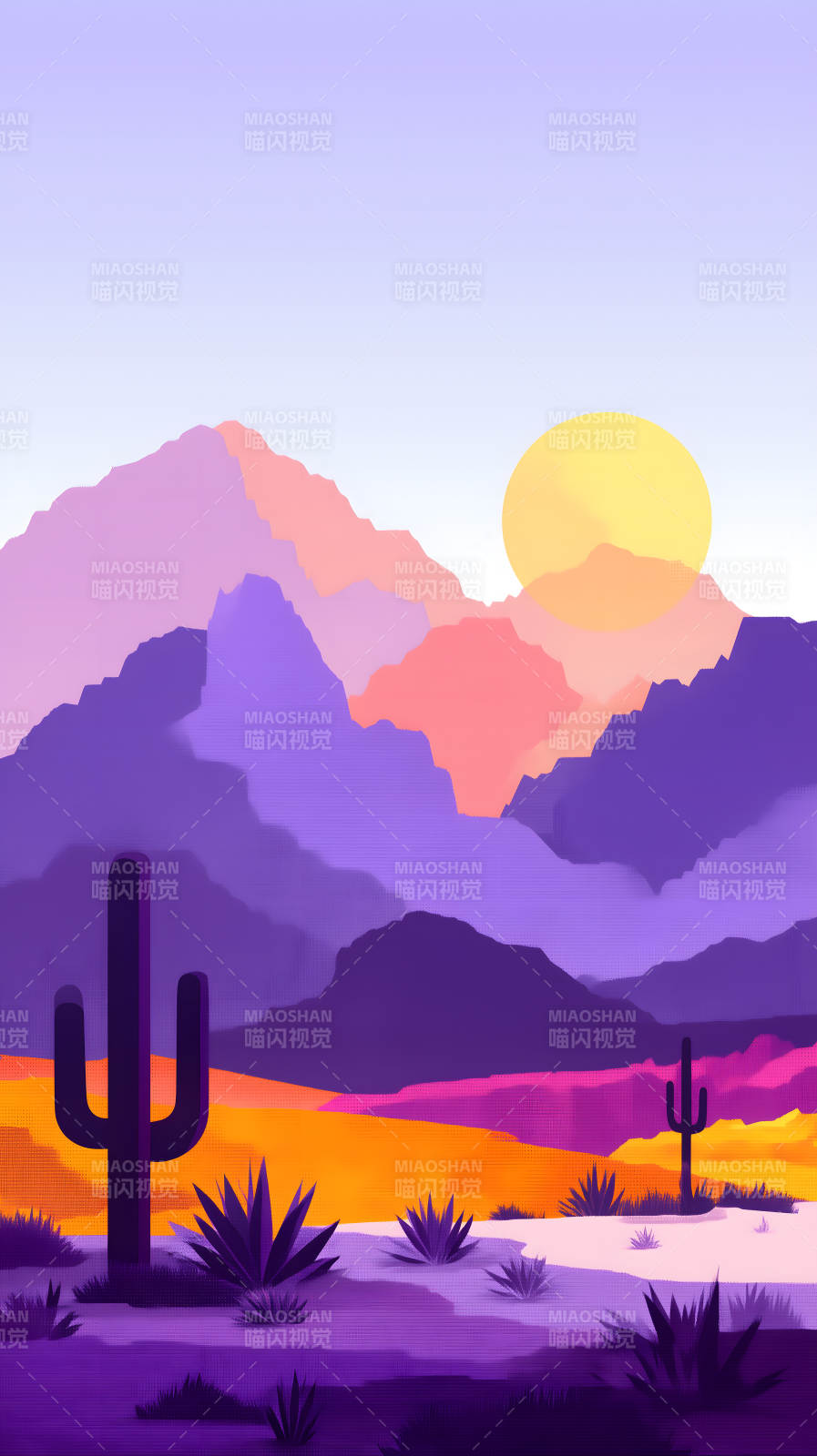 沙漠風景夕陽下的仙人掌-圖片