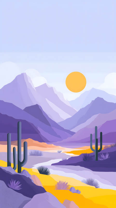 沙漠山川落日圖-圖片