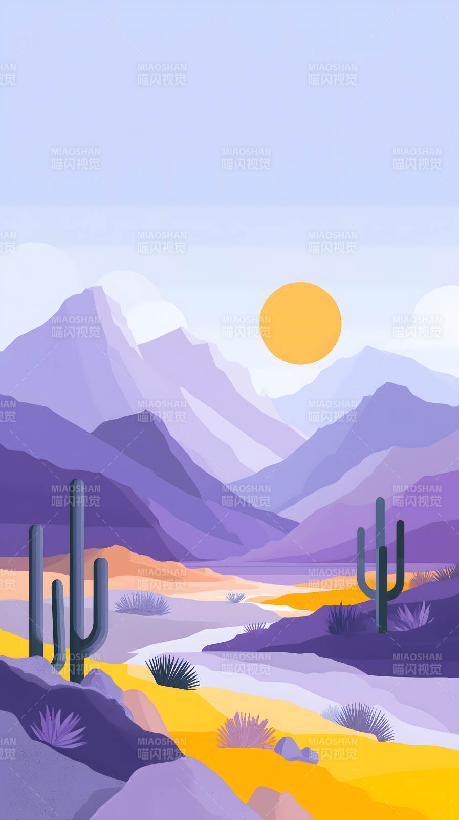 沙漠山川落日圖-圖片