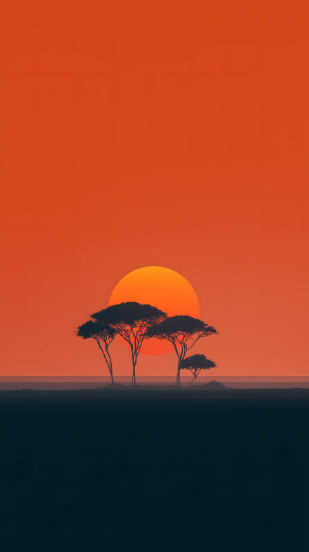 落日下的非洲草原剪影-圖片