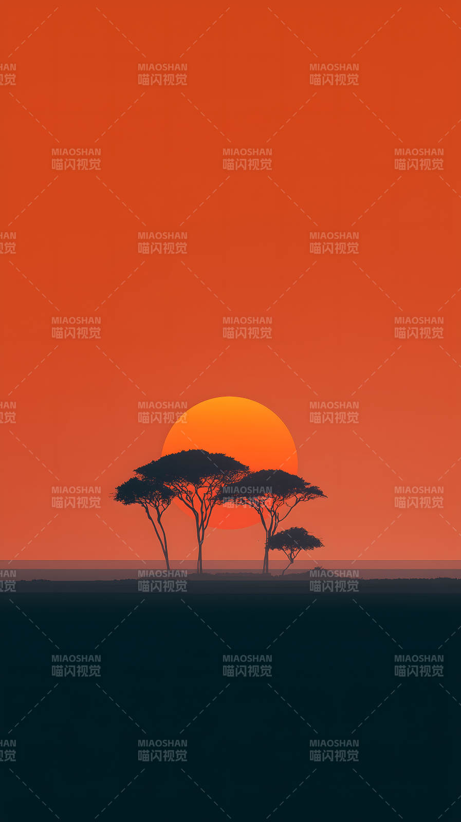 落日下的非洲草原剪影-圖片