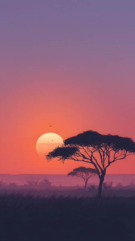 落日树影剪影风景-图片